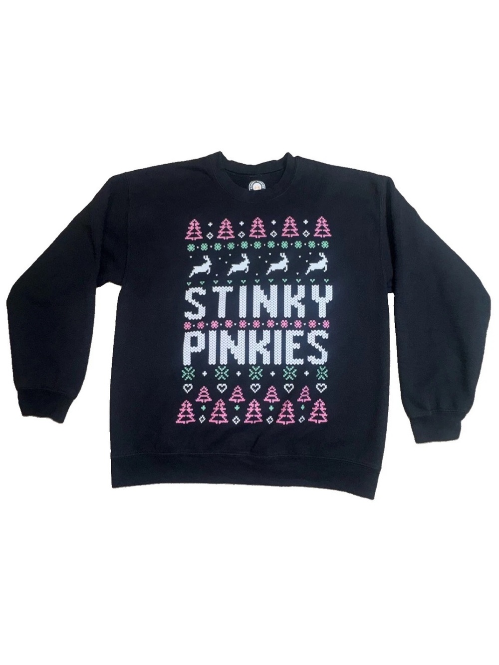 Stinky Pinkies Funny Ugly Christmas Sweater Sweatshirt Black Size L Holiday